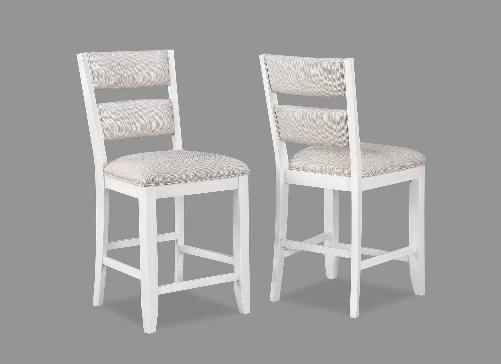 Front view of Wendy White farmhouse dining table with chairs