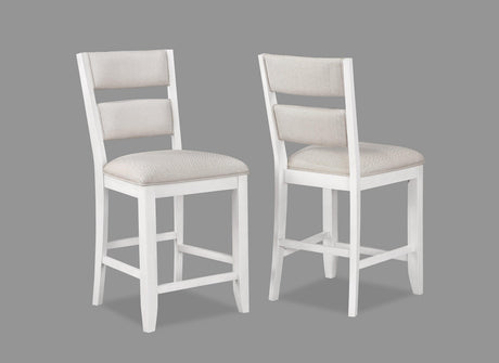 Front view of Wendy White farmhouse dining table with chairs