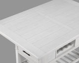 Side view of Wendy White farmhouse dining table with bench