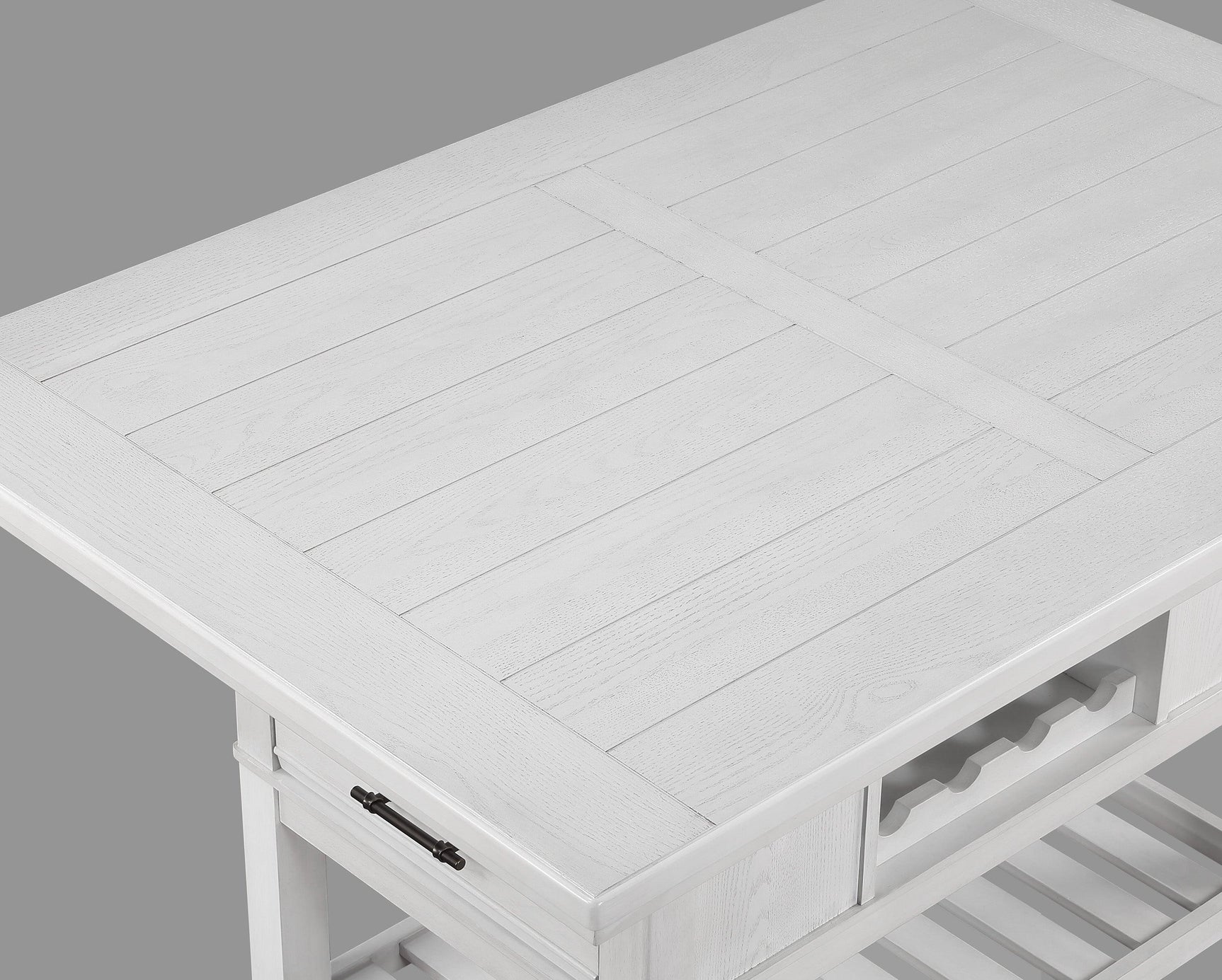 Side view of Wendy White farmhouse dining table with bench
