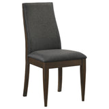 Side angle of Wes Brown dining room table and chairs