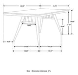Front view of Wes Brown rectangular dining table and chairs