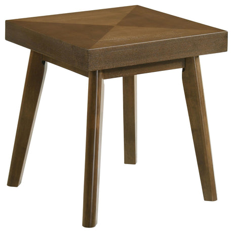Westerly Square Wood End Table with Diamond Parquet Walnut finish, front angle view