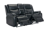 Weston black leather reclining loveseat close-up