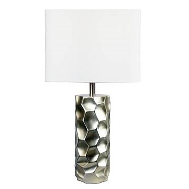 White Silver Textured Ceramic Frame Table Lamp - side view