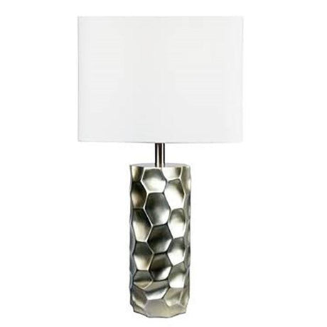 White Silver Textured Ceramic Frame Table Lamp - side view