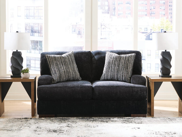 Whitmore Manor Black Pearl Chenille,Velvet Loveseat from Decor Furniture
