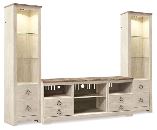 Willowton Whitewash 3-Piece Entertainment Center front view