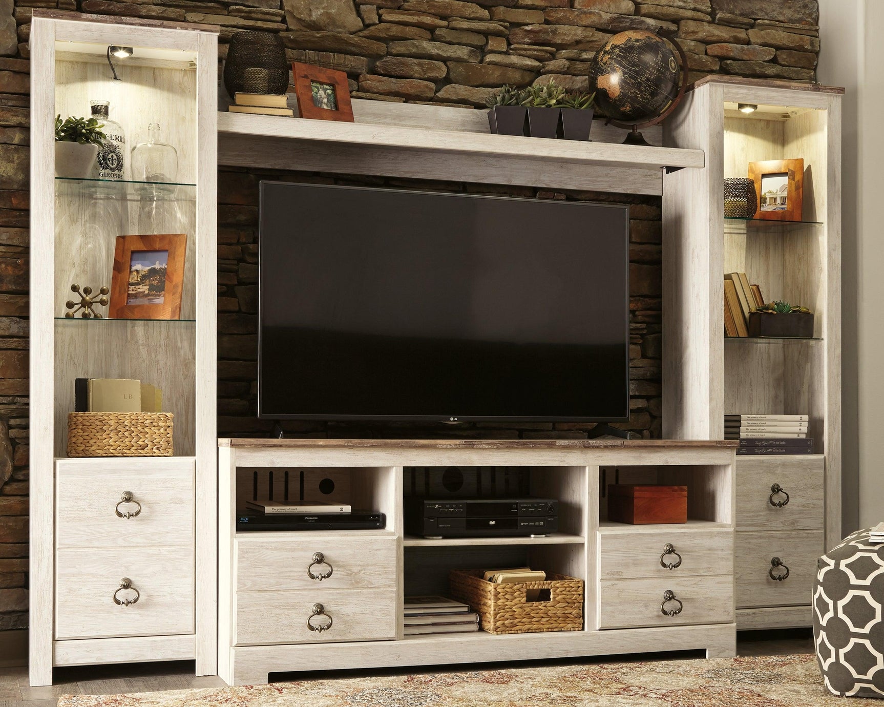 Wire management cutouts in TV stand