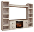 Willowton Whitewash entertainment center front full view with electric fireplace