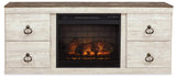 Electric fireplace insert showing realistic LED logs and glowing embers