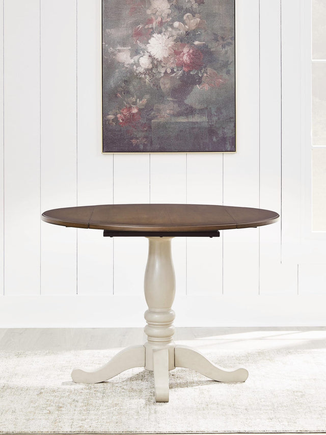 Wirloni Antique White/Brown Dining Drop Leaf Table from Decor Furniture