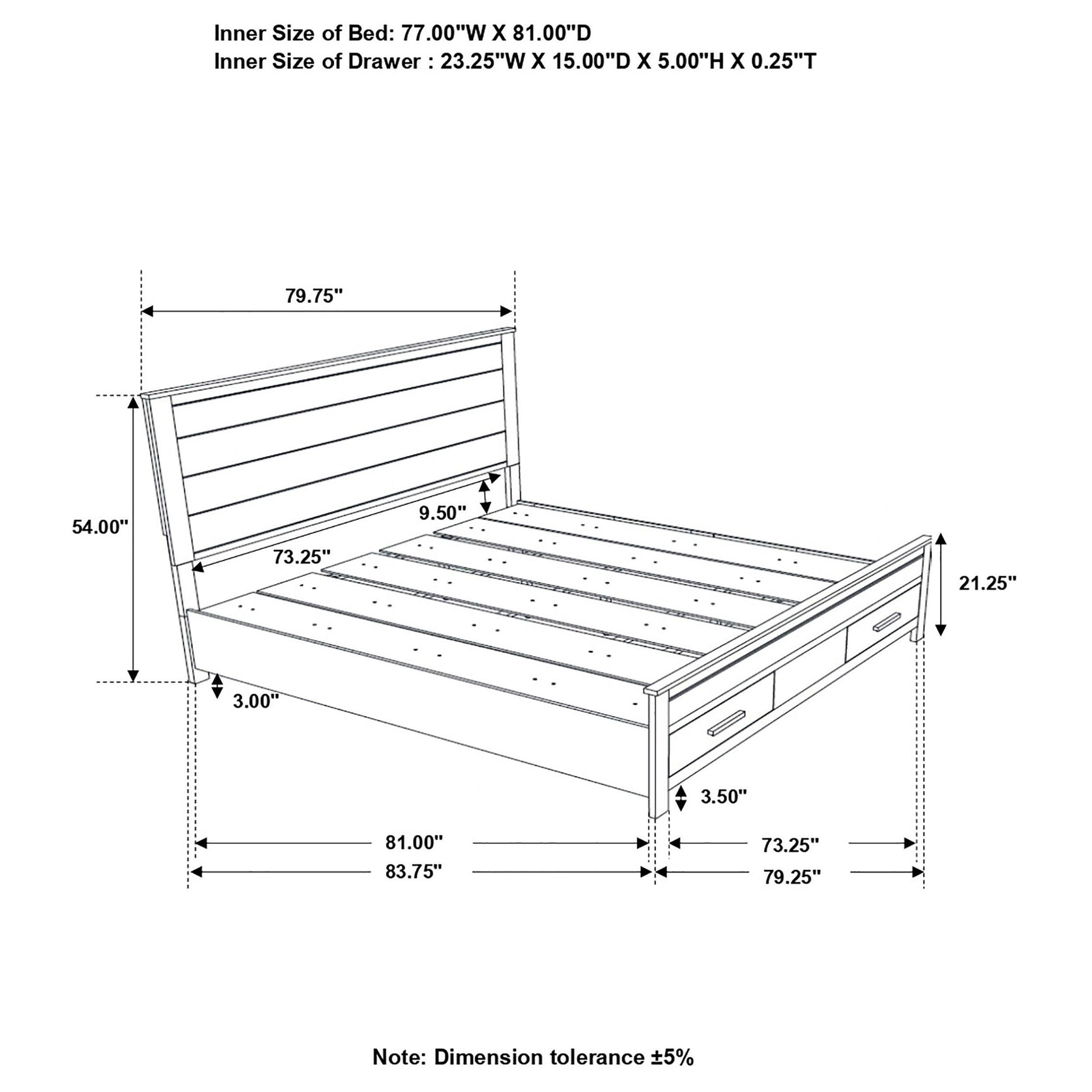 Bedroom angle view of Woodmont Rustic Golden Brown Storage Bedroom Set bed