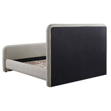 Wren Upholstered Eastern King Grey Platform Bed footboard close-up
