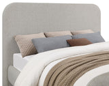 Wren Upholstered Eastern King Grey Platform Bed corner detail