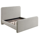 Close-up of grey fabric headboard upholstery