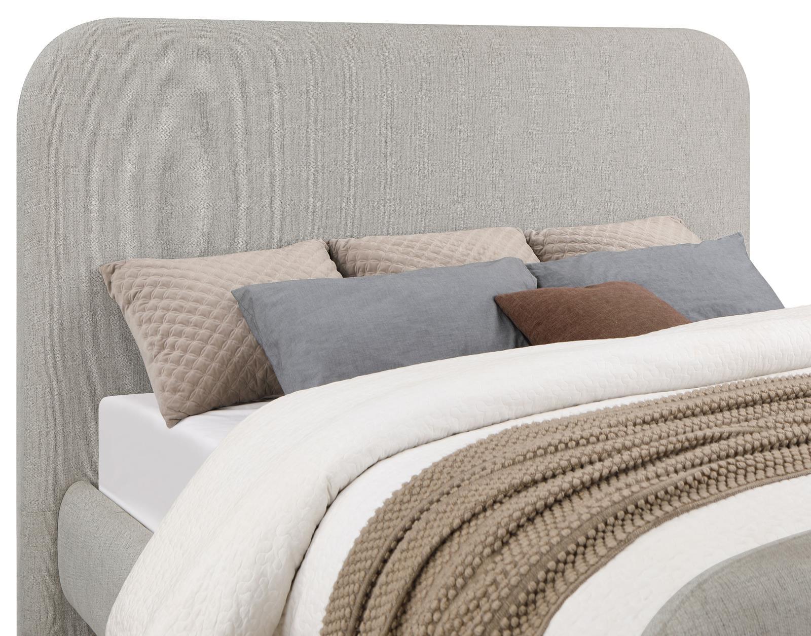 Detail of rounded corners on upholstered bed