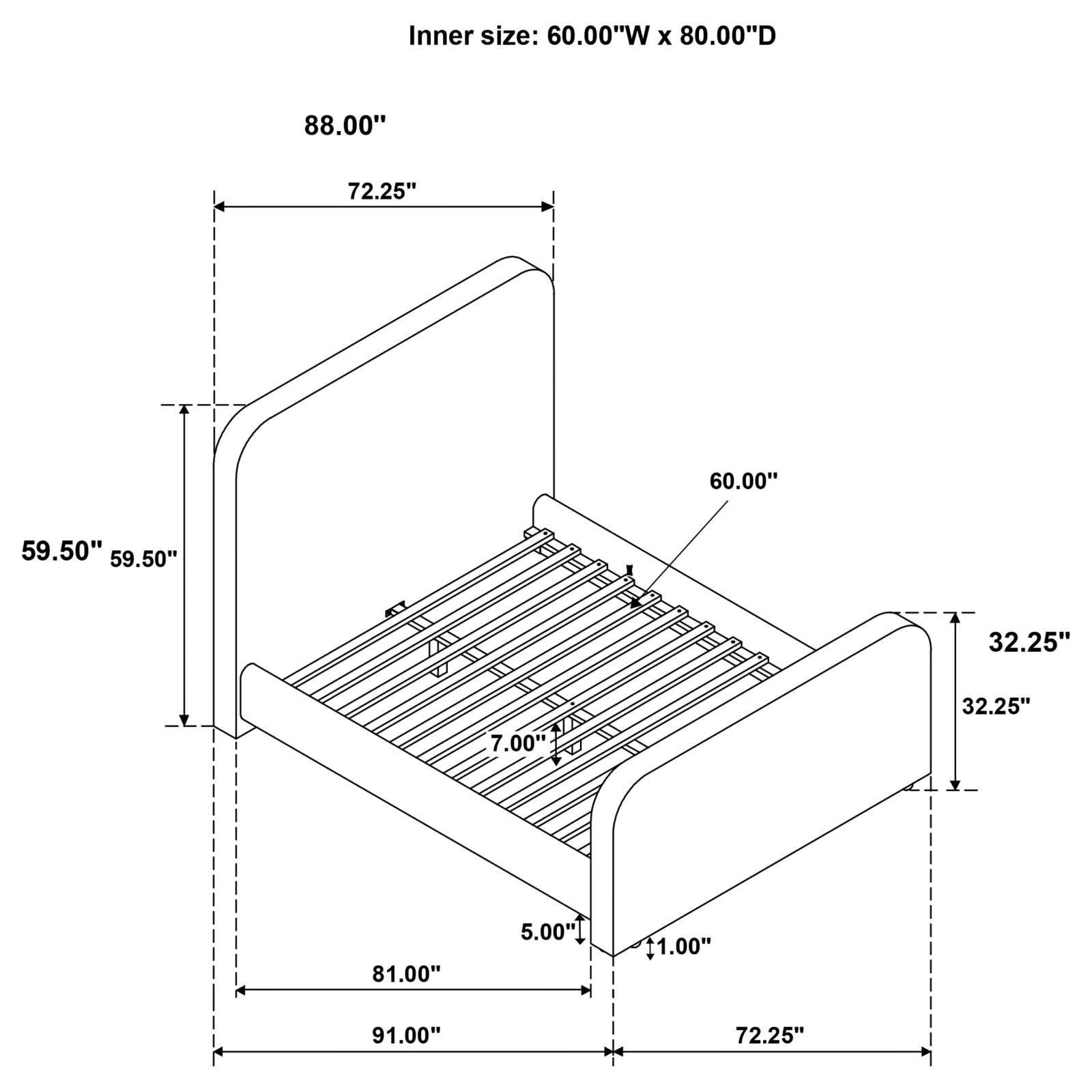 Material and leg base detail on queen bed