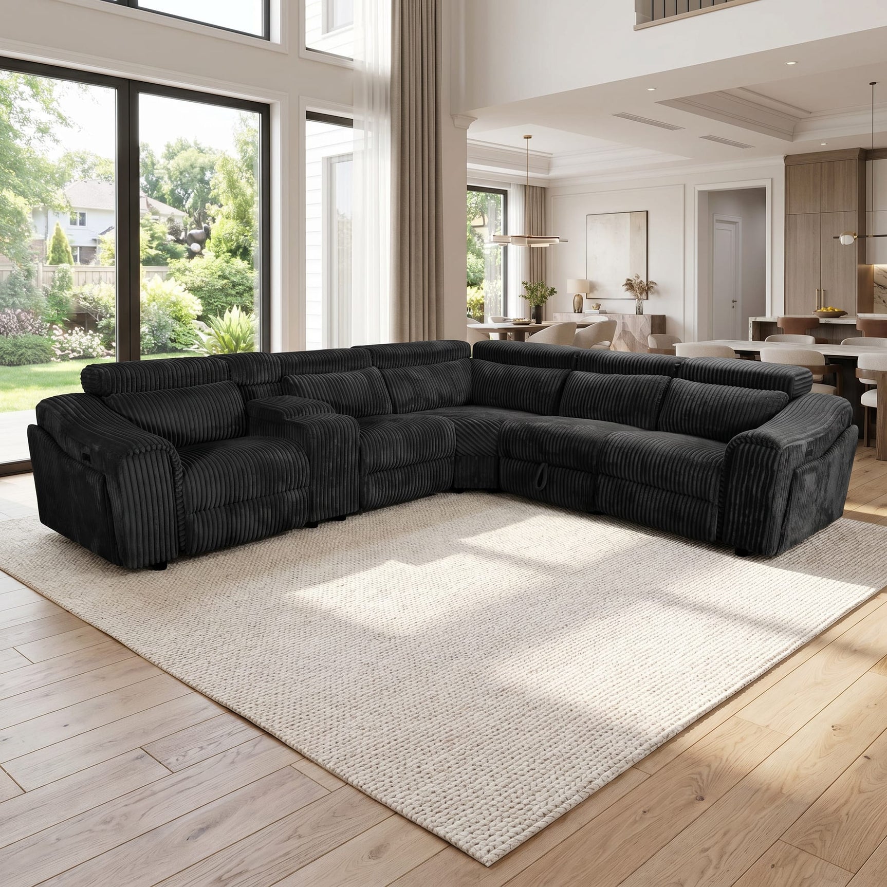 Yash Black Corduroy Reclining 6-Piece Sectional Sofa view 3