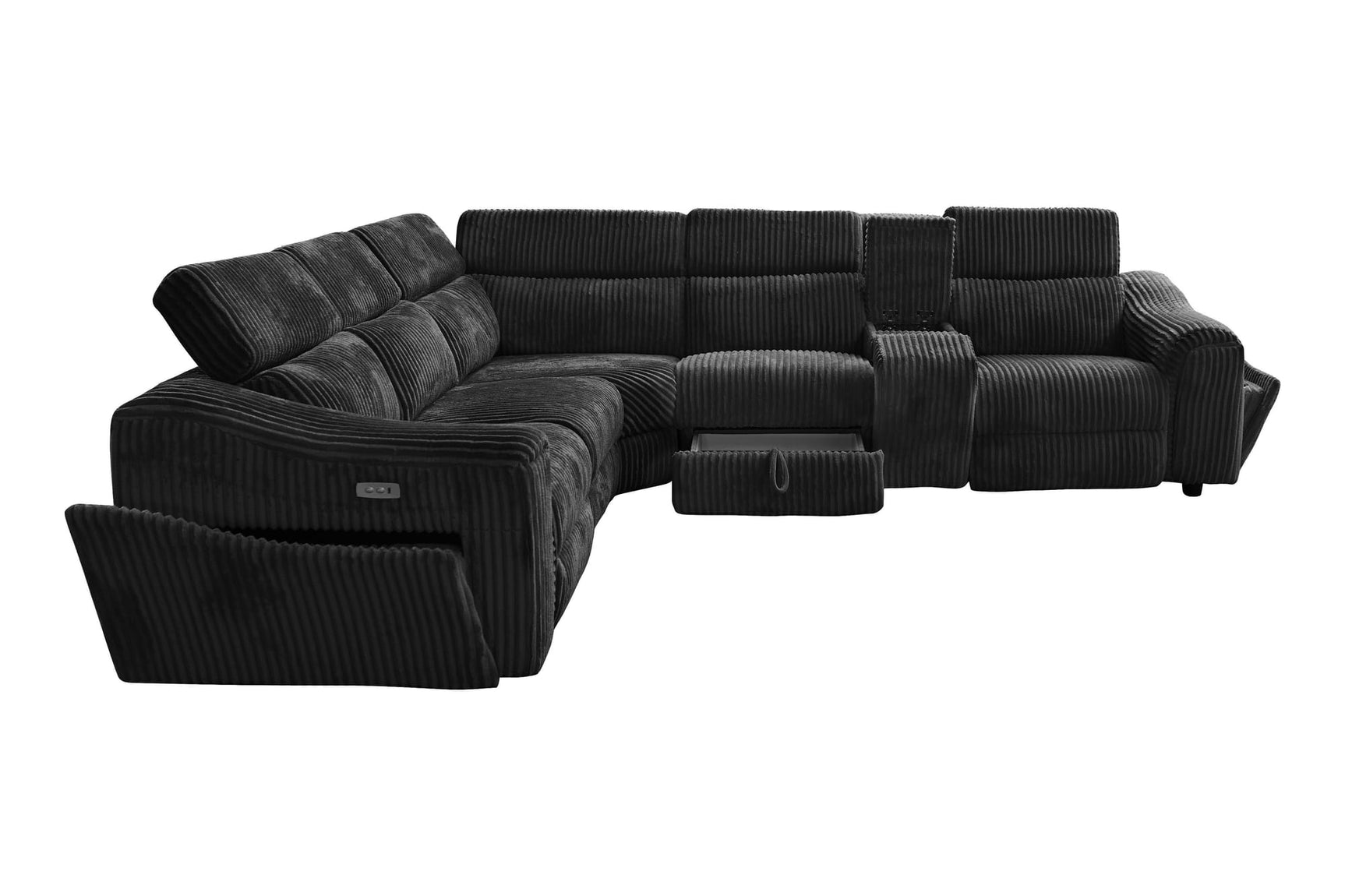 Yash Black Corduroy Reclining 6-Piece Sectional Sofa view 12