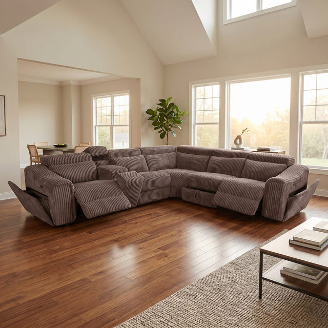 Yash Brown Corduroy Reclining 6-Piece Sectional Sofa from Decor Furniture