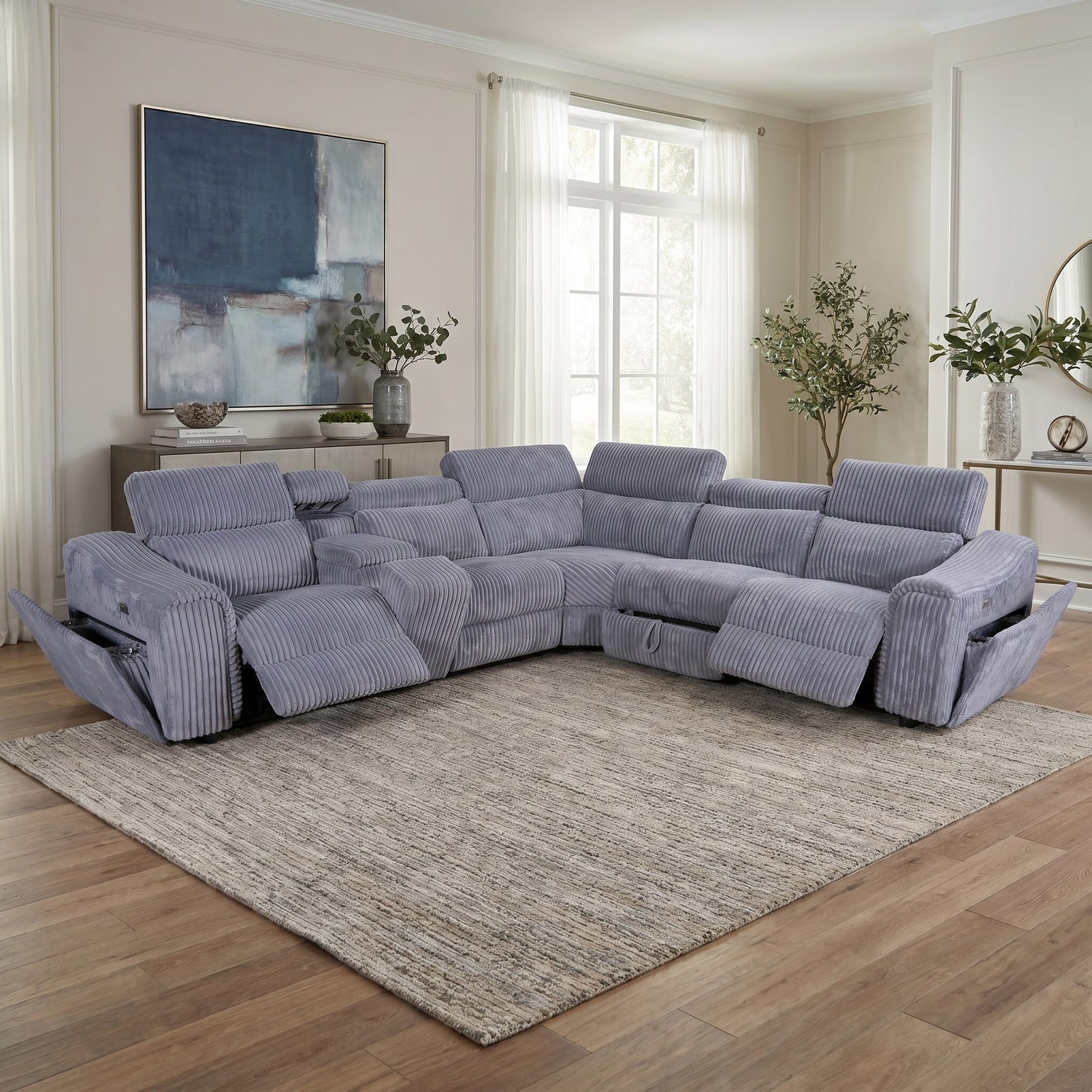 Yash Grey Premium Corduroy 6-Piece Reclining Sectional from Decor Furniture