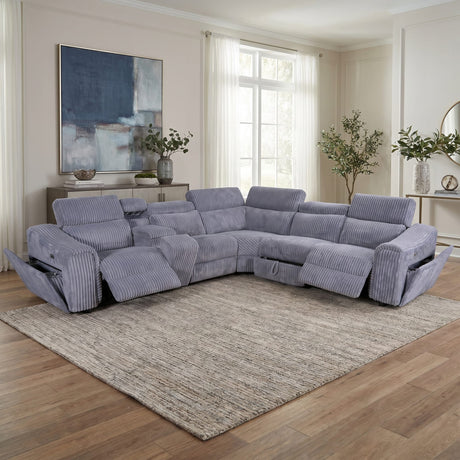 Yash Grey Premium Corduroy 6-Piece Reclining Sectional from Decor Furniture