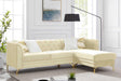 Zia Beige Velvet Tufted 2-Piece Reversible Sectional Sofa front view