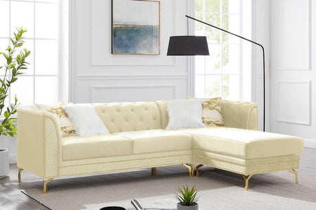 Zia Beige Velvet Tufted 2-Piece Reversible Sectional Sofa front view