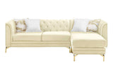 Side view of Zia Beige Velvet Tufted 2-Piece Reversible Sectional Sofa