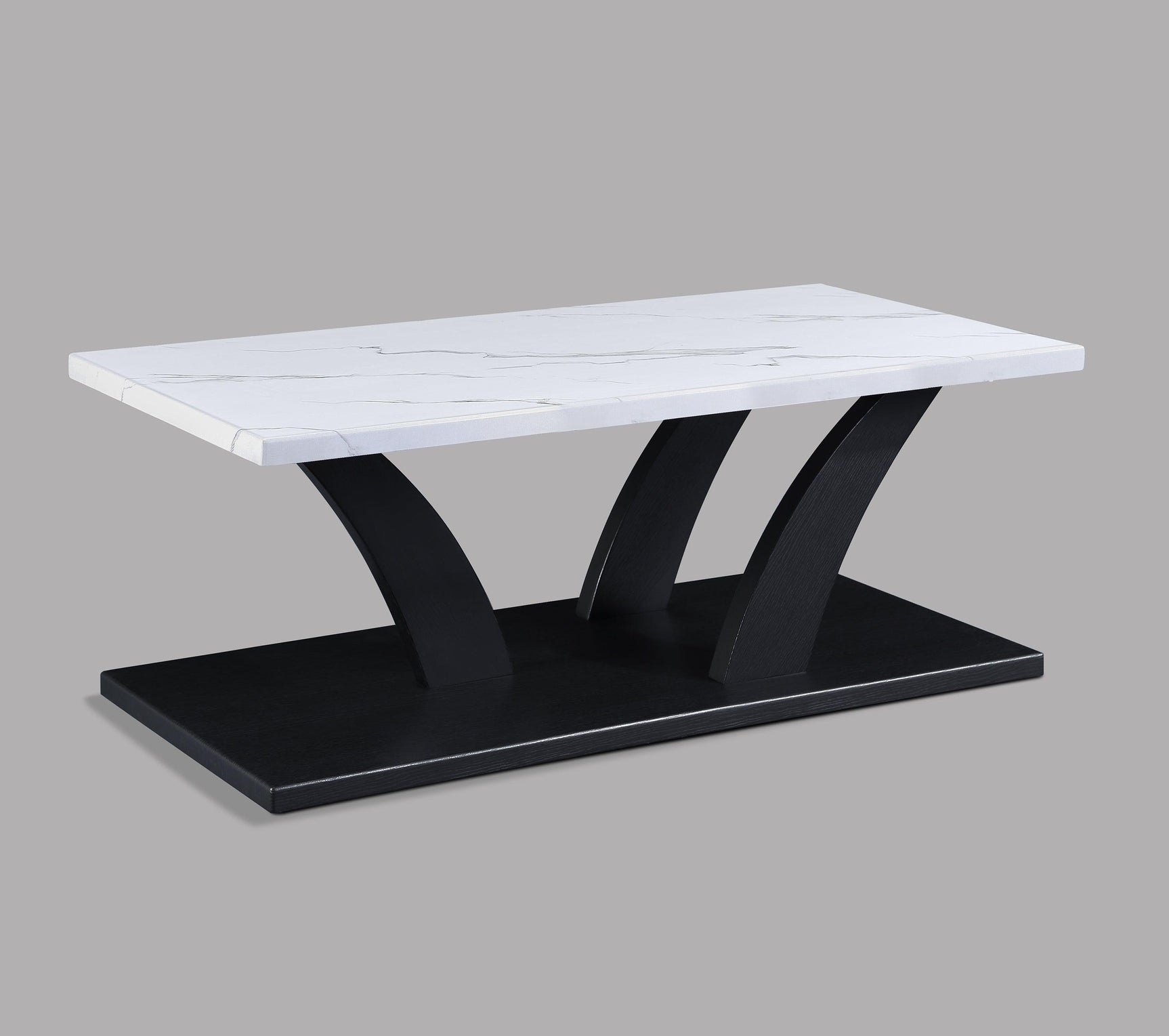 Zion cocktail table side angle showing marble top and wood base